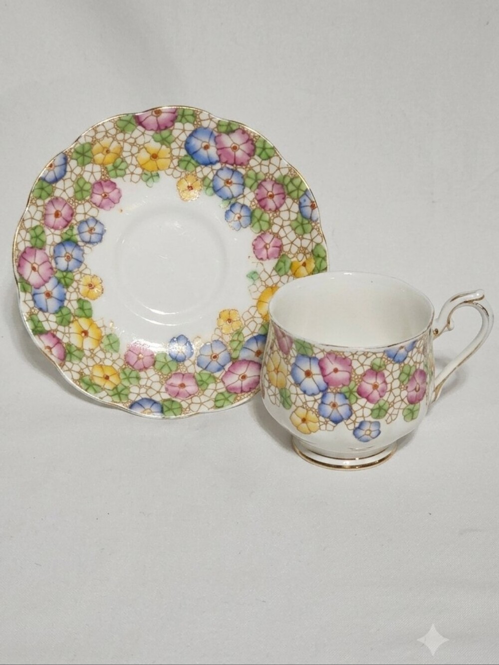 Vintage Royal Albert Crown China Chintz Floral Teacup & Saucer Set